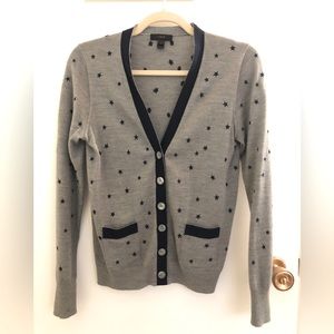 J Crew classic cardigan with navy stars. Sz S. EUC.